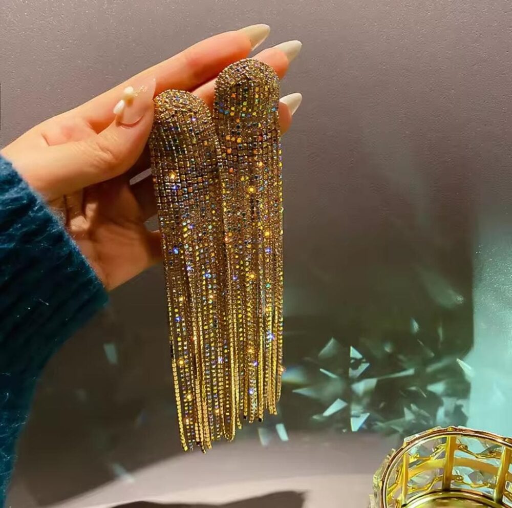 Golden Round Rhinestone Long Tassels