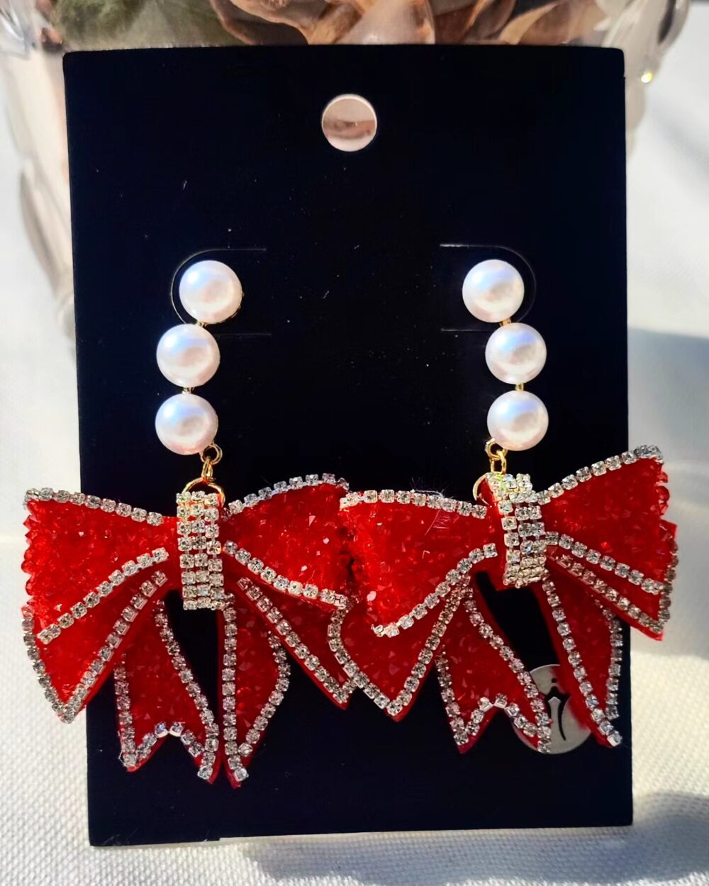 Red Bowknot Rhinestone Earings