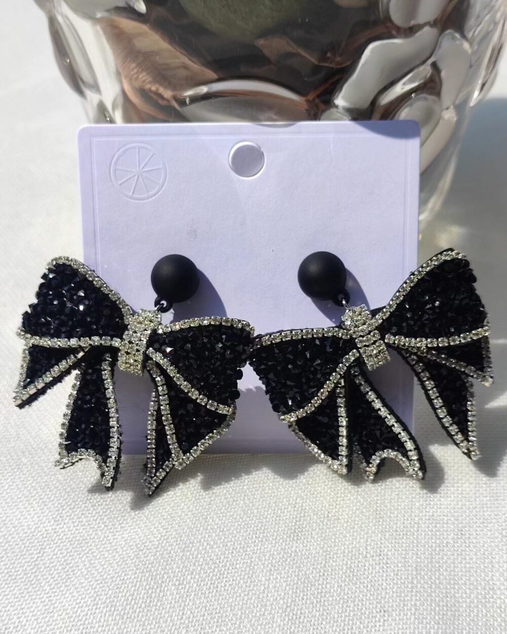 Black BowKnot Rhinestone Earings