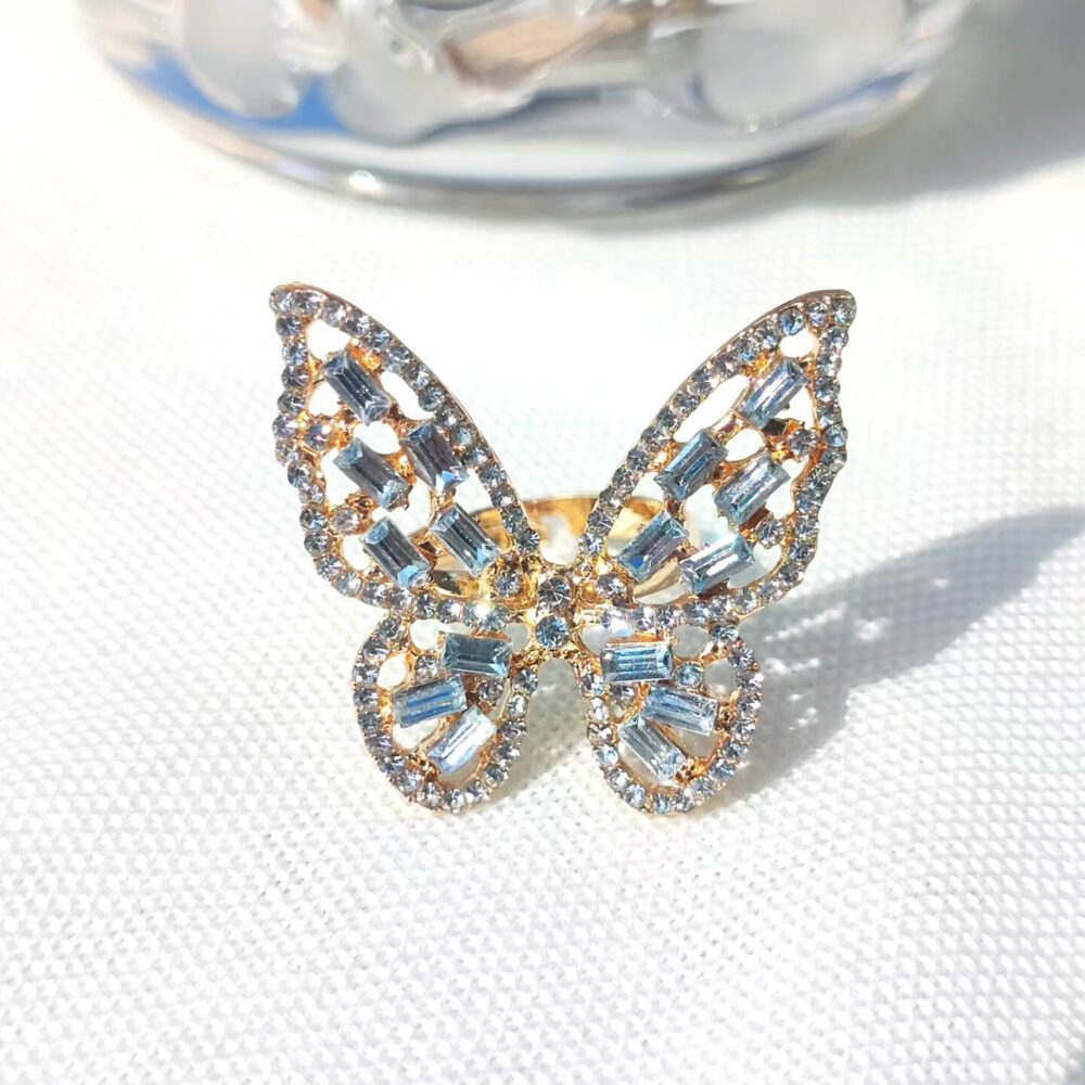 Adjustable Golden Butterfly Rhinestone Ring