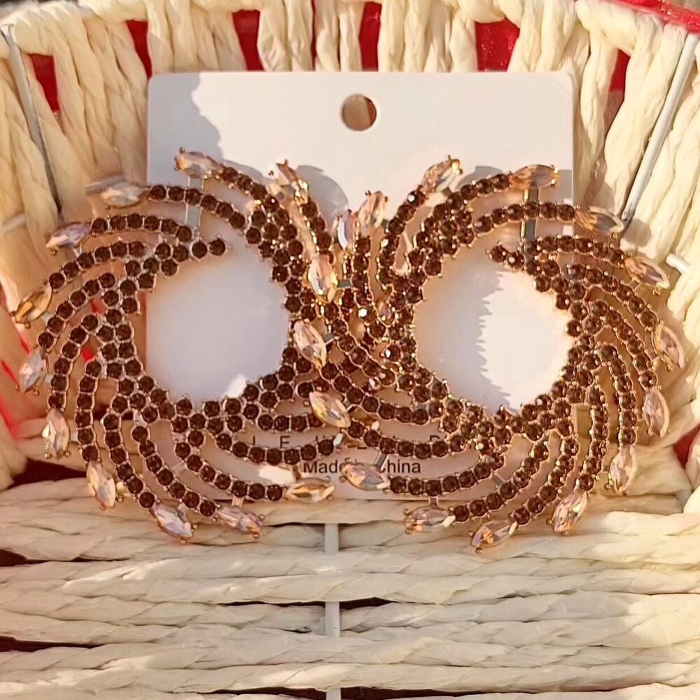 Champagne Spiral Rhinestone Earings