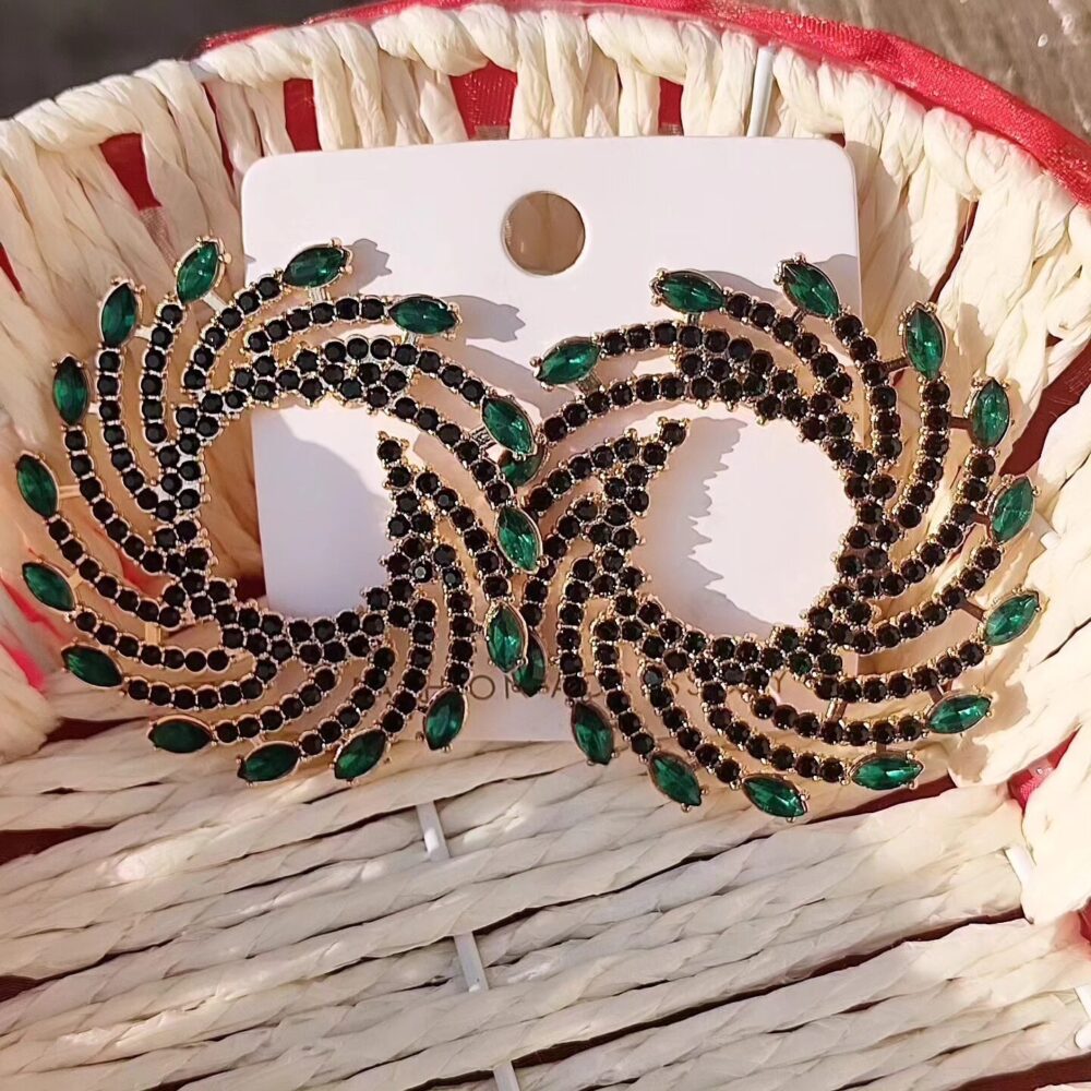 Green Spiral Rhinestone Earings