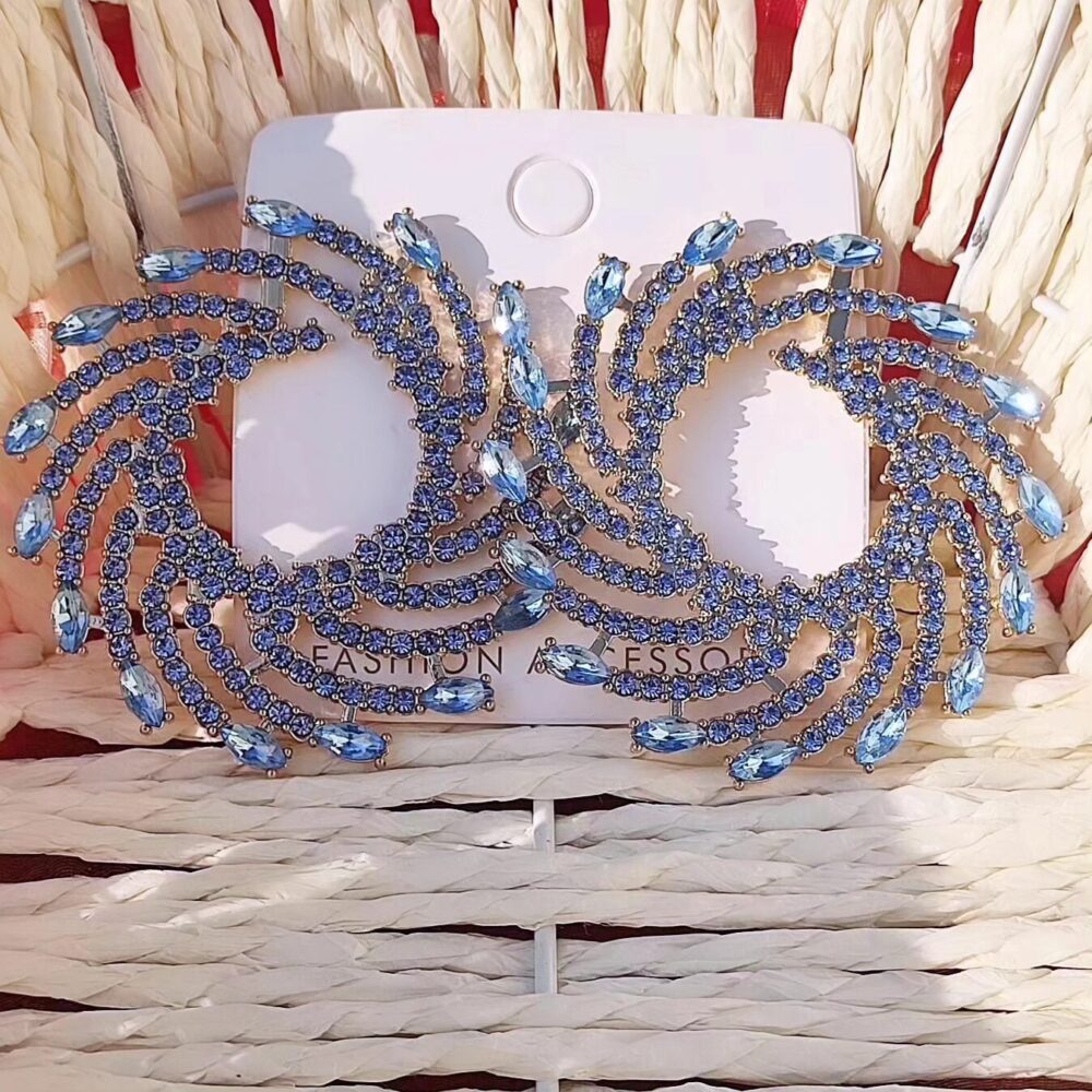 Ice Blue Spiral Rhinestone Earings