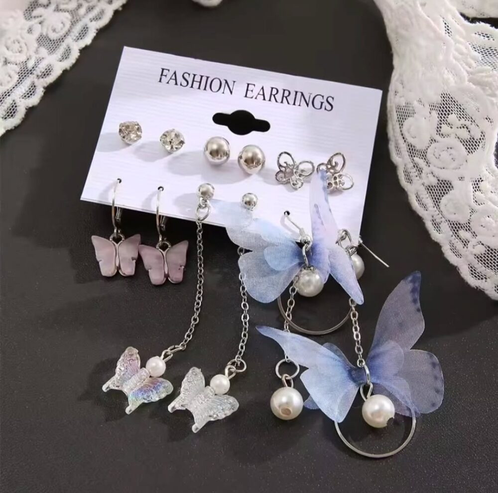 6 pairs Butterfly Hoop Set
