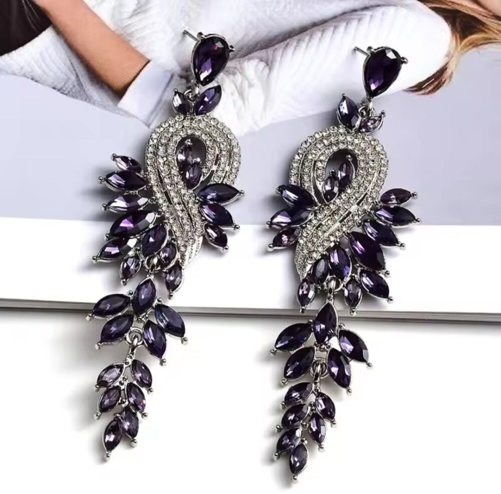 Purple Long Pendant Rhinestone Earings