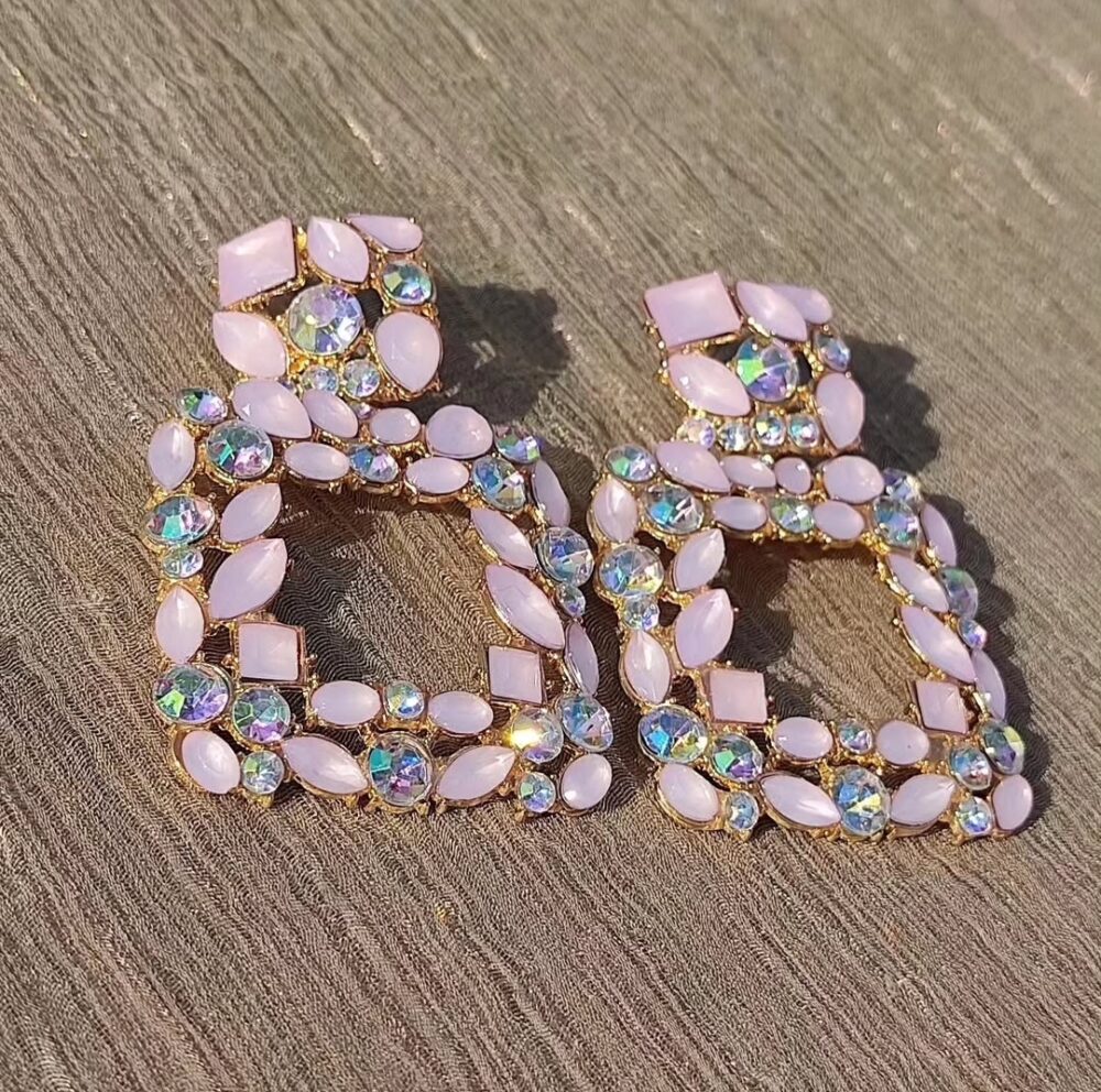 Light Pink Crystal Cubic Earings