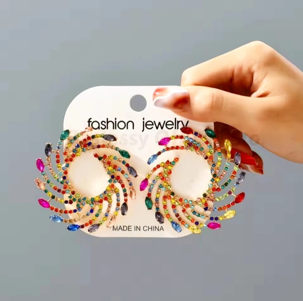 Multicolor Spiral Rhinestone Earings