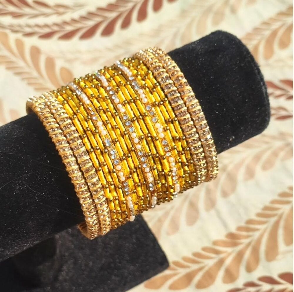 Yellow Silk Thread Beaded Bangle Set