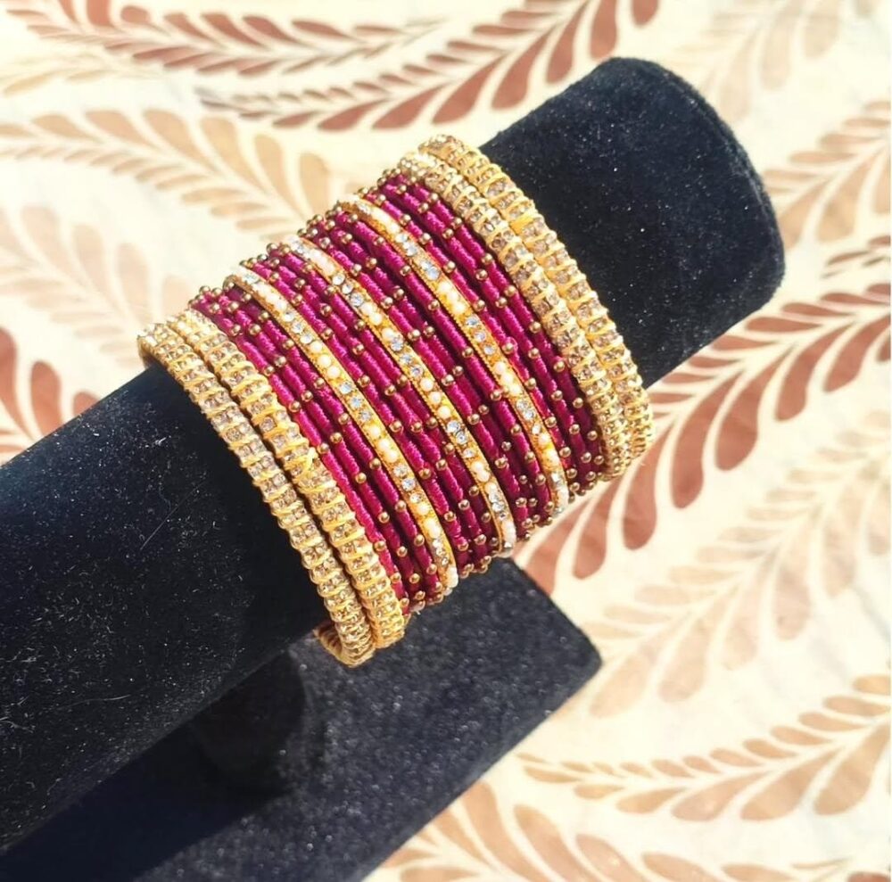Magenda Silk Thread Beaded Bangle Set