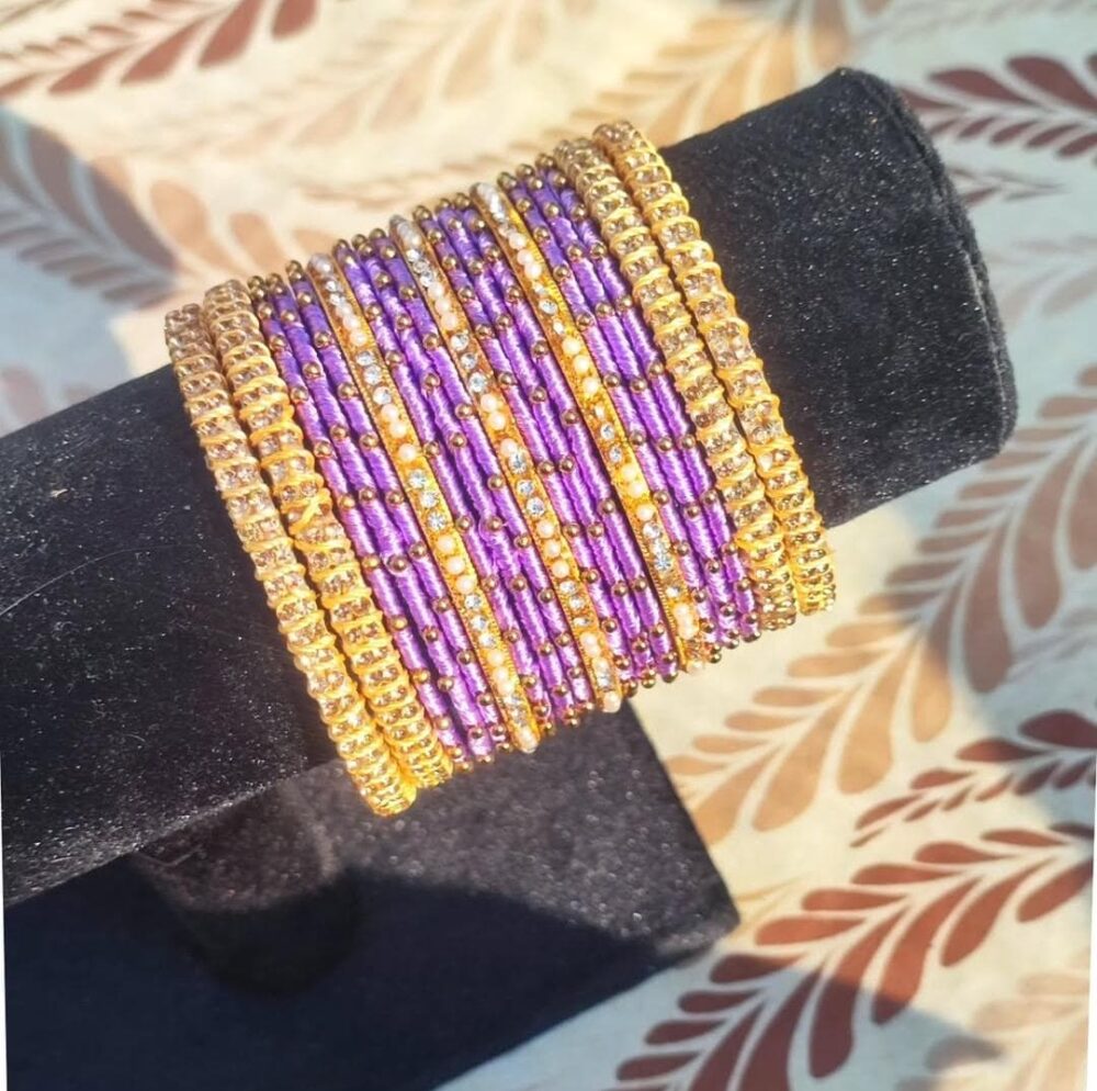 Lilac Silk Thread Beaded Bangle Set