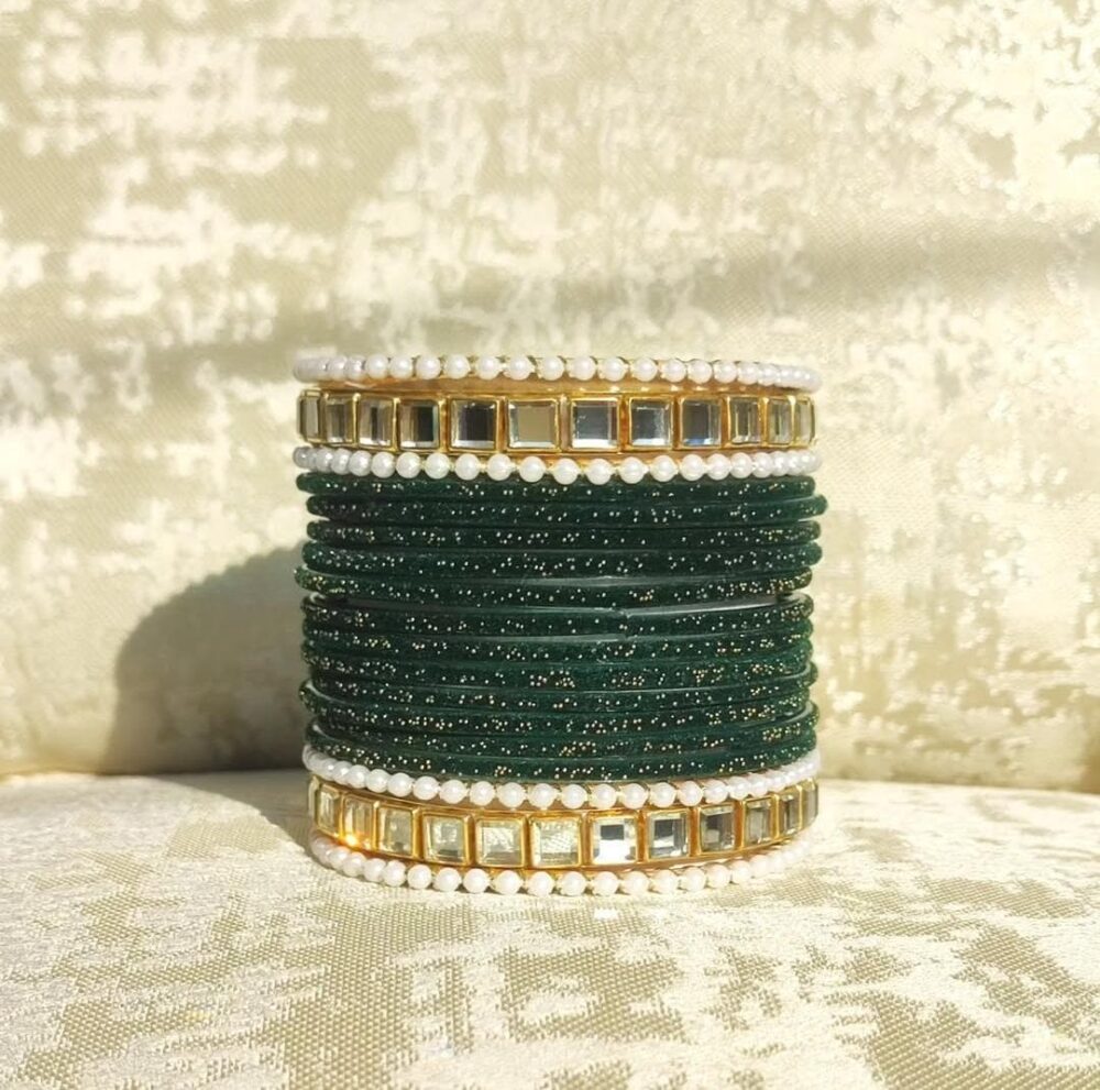 Emerald Green Kundan Kara Bangle Set