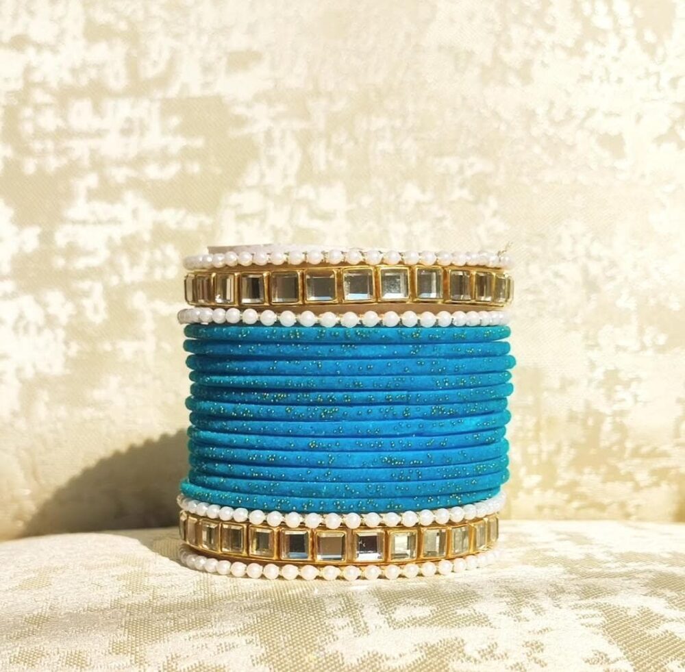 Blue Velvet Kundan Kara Bangle Set