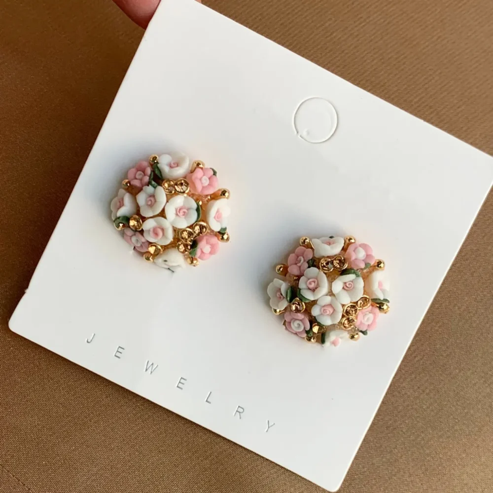 Pink White Diamond Flower Earings