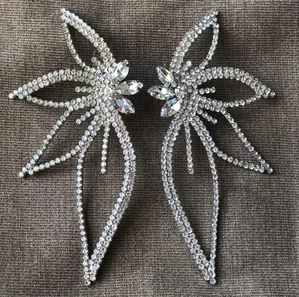 Silver Leaf Rhinestone Earings