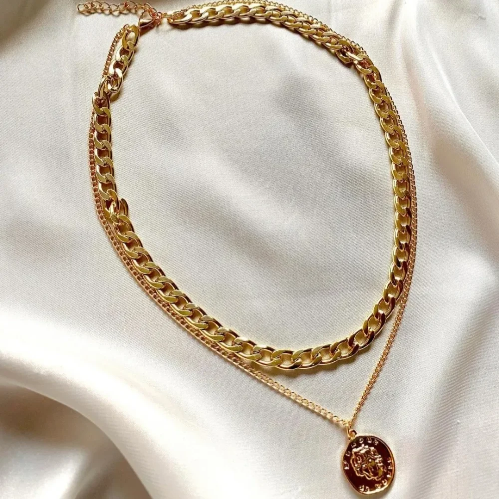 Golden Coin and Chain Necklace