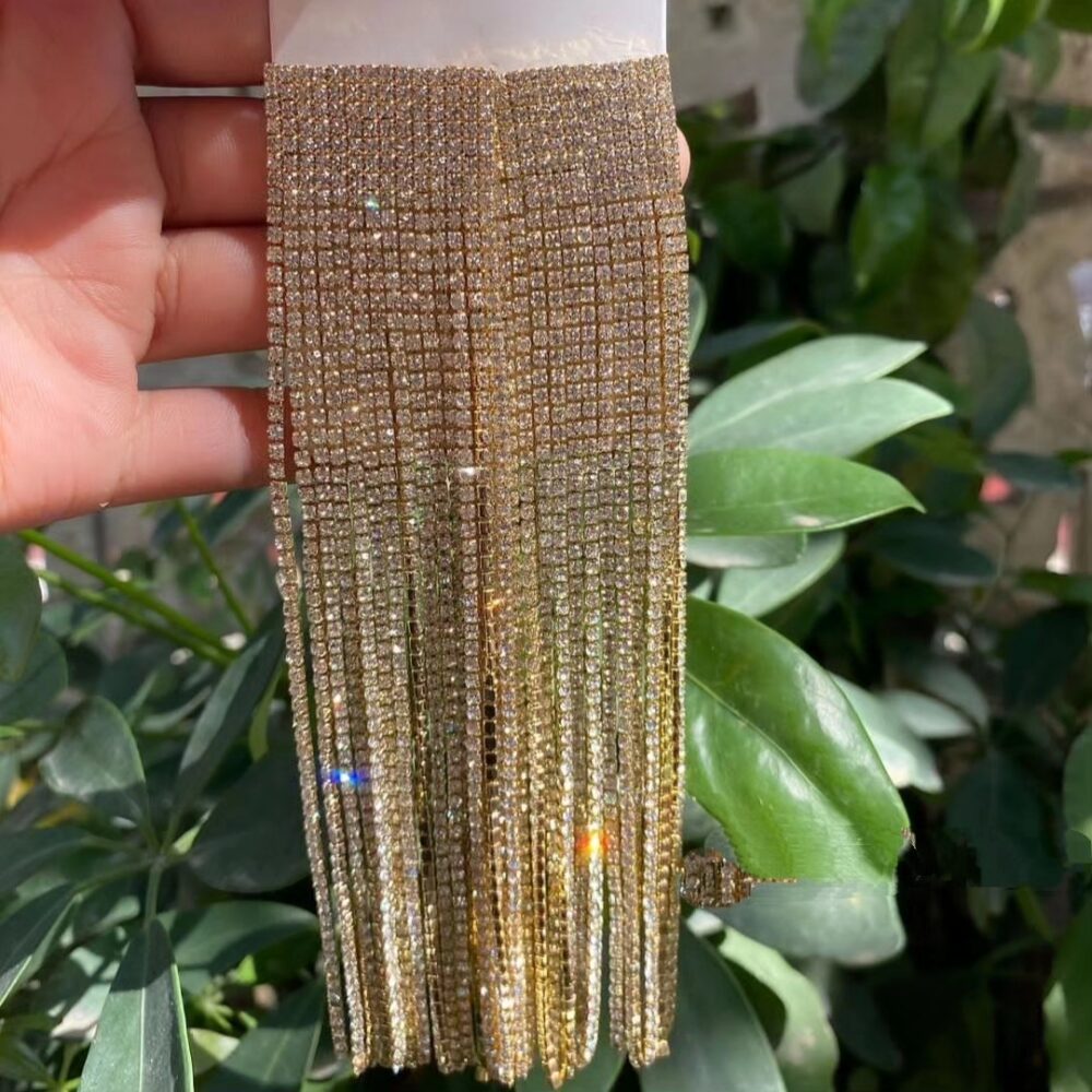 Golden Square Rhinestone Long Tassels