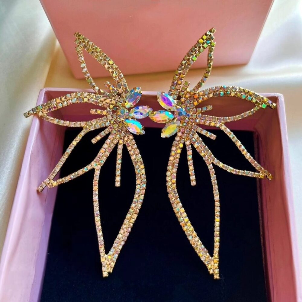 Golden Leaf Rhinestone Earings