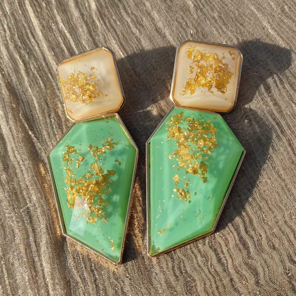 Green Resin Statement Earings