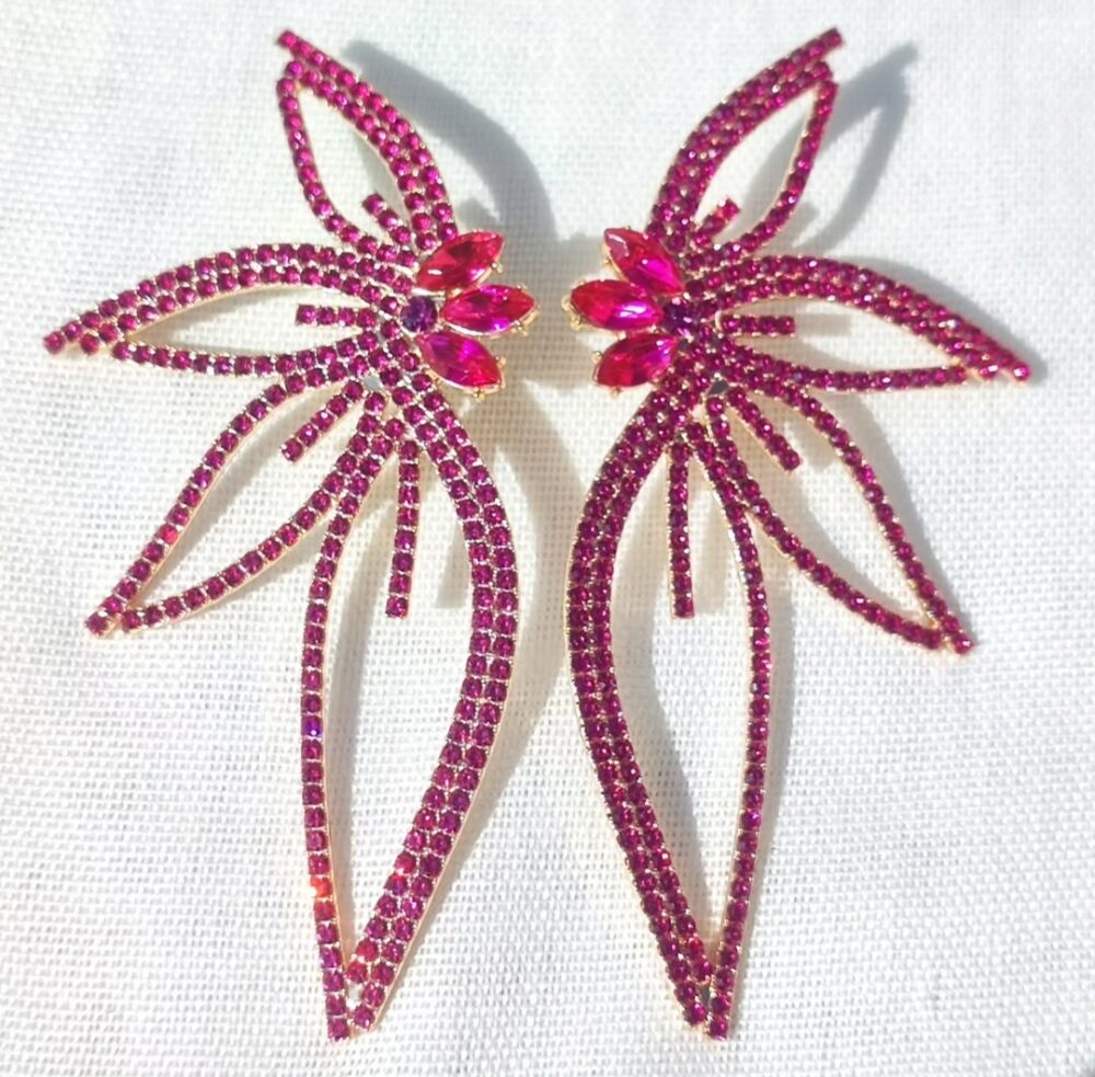 Red Rose Leaf Rhinestone Earings
