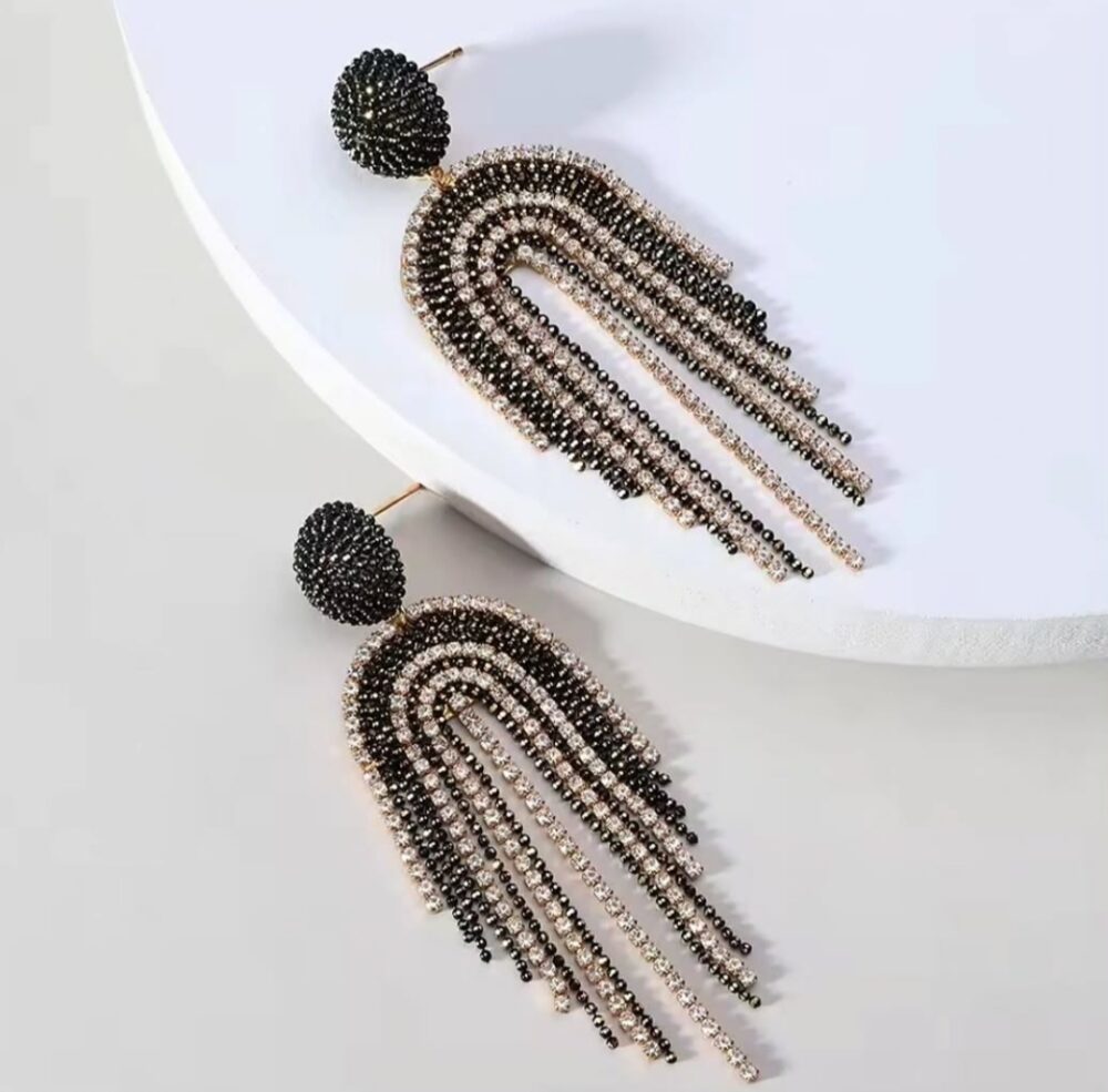 Black Golden Rhinestone Tassels