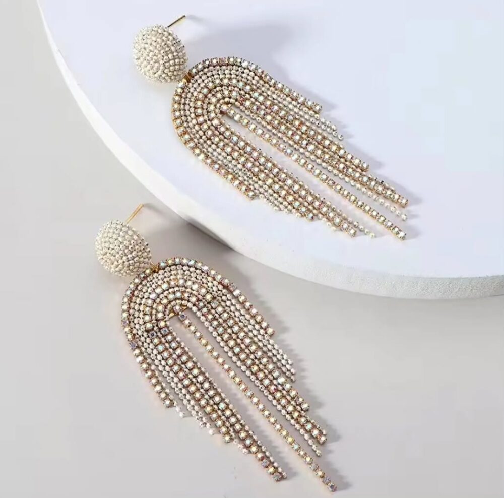 White Golden Rhinestone Tassels