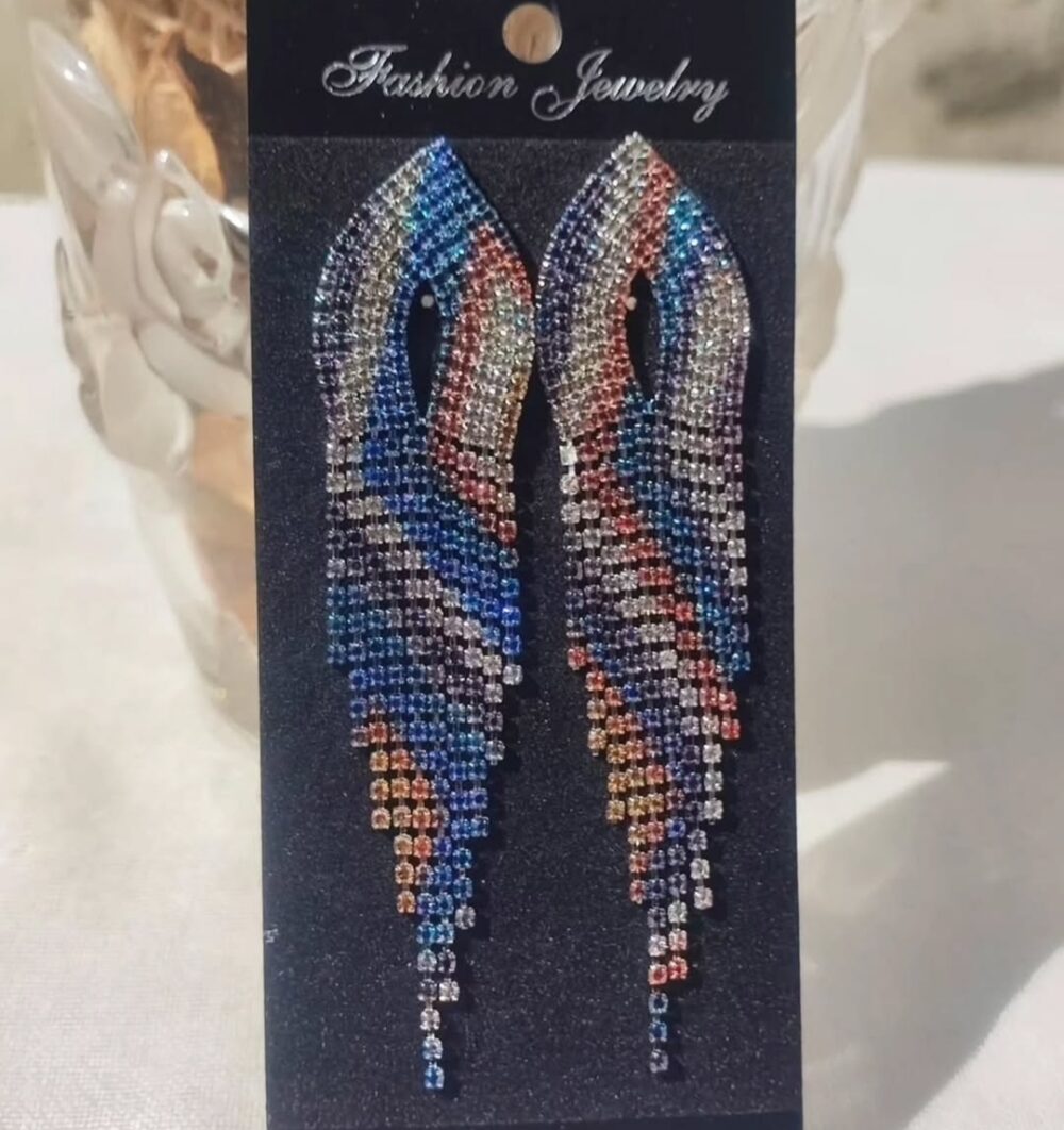 Blue Grey Rhinestone Long Tassels