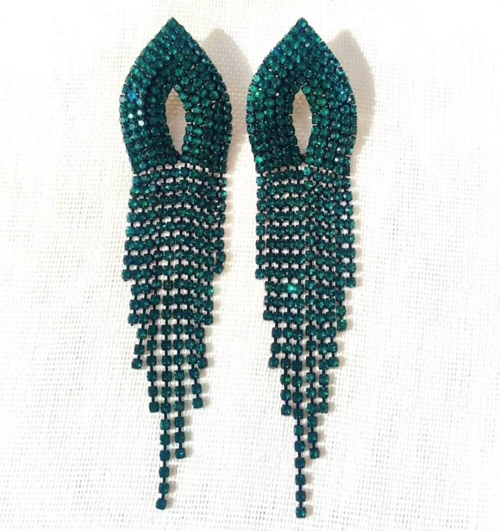 Green Rhinestone Long Tassels