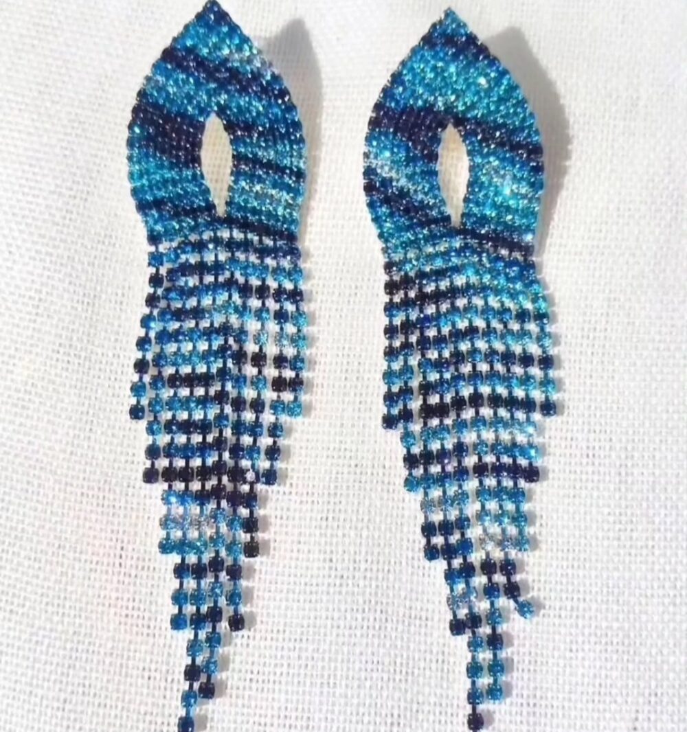 Blue Black Rhinestone Long Tassels
