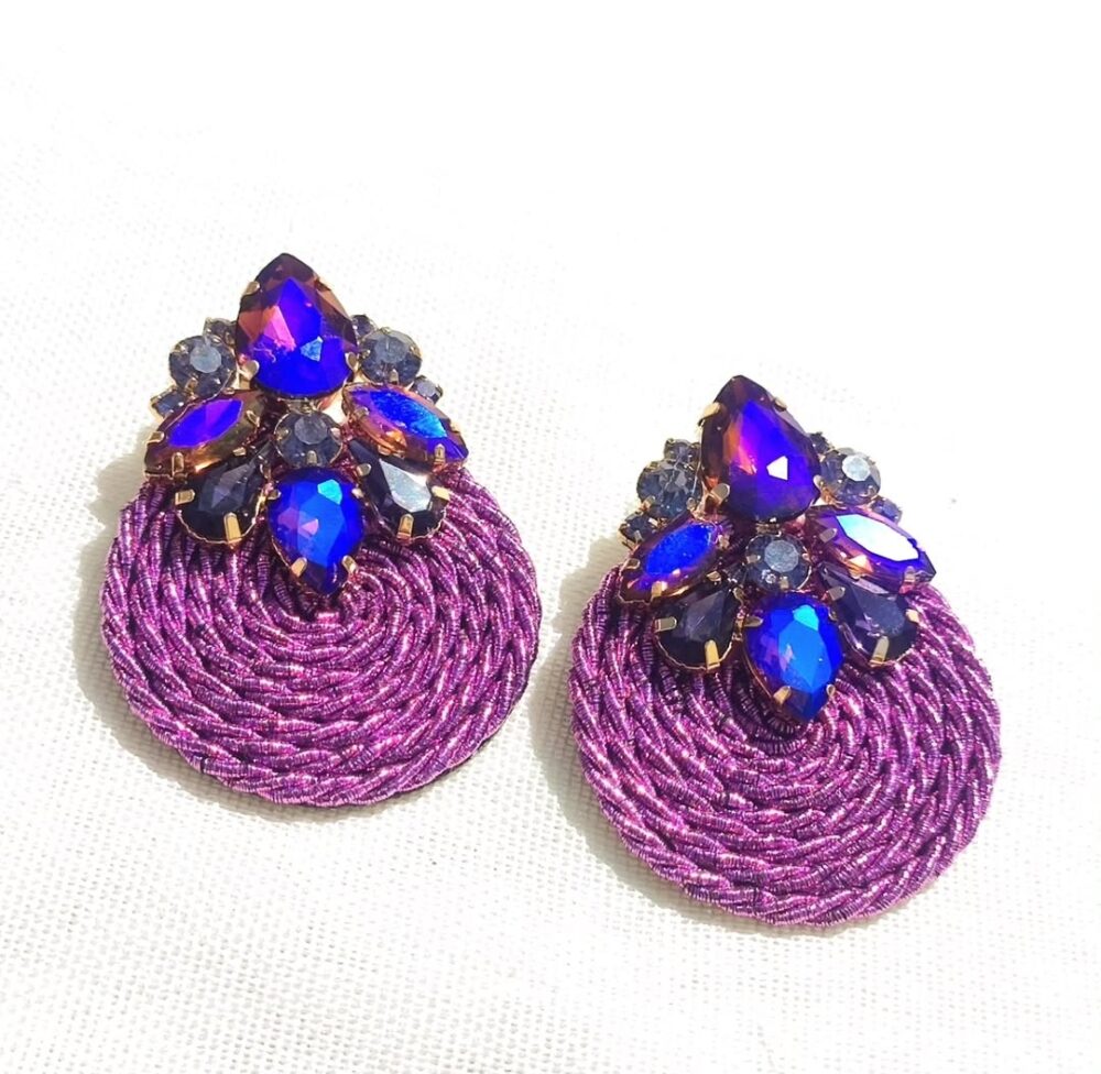 Purple Round Rhinestone Earings