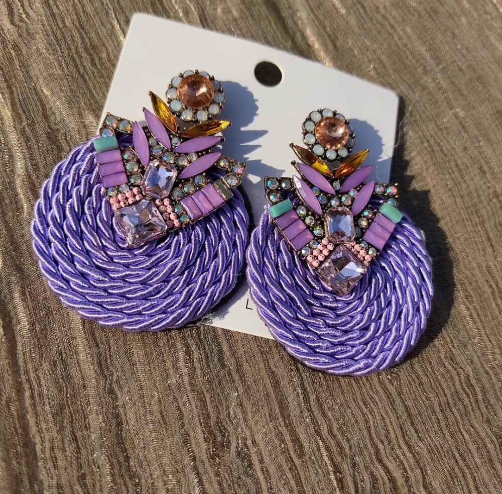 Purple Round Rhinestone Earings