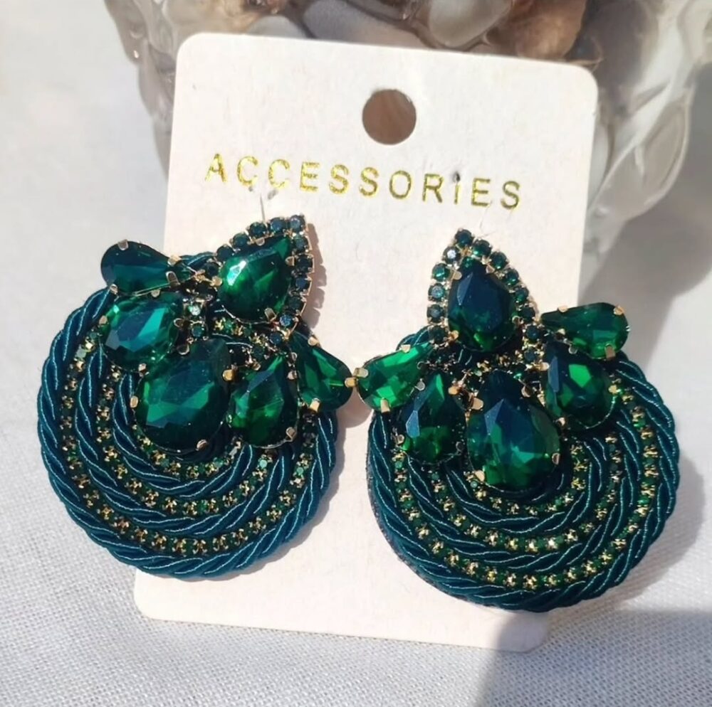 Green Round Rhinestone Earings
