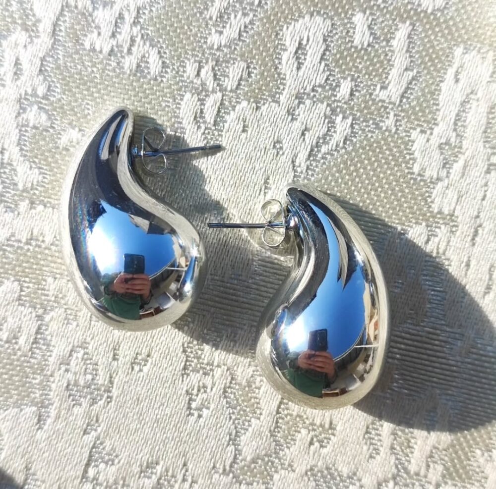 Large Silver Tear Drop Studs