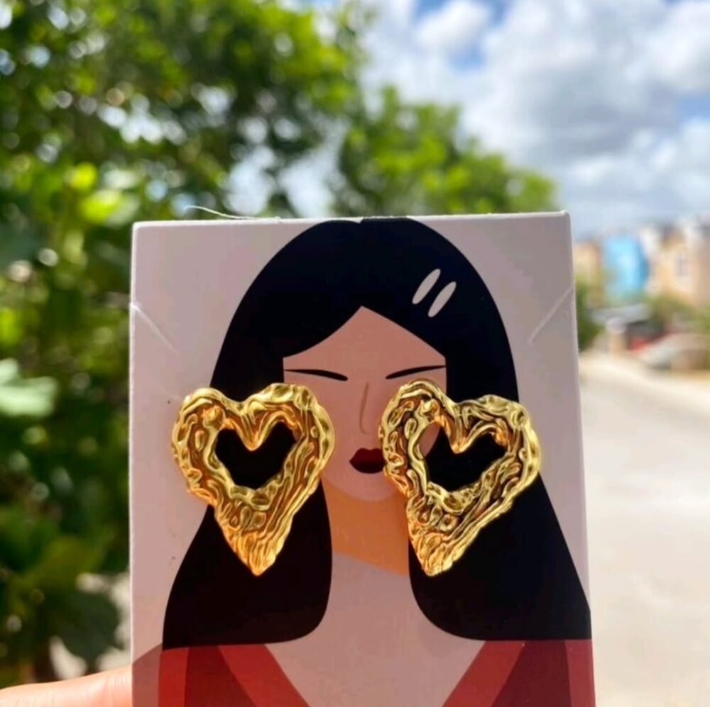 Golden Heart Shaped Ear Studs