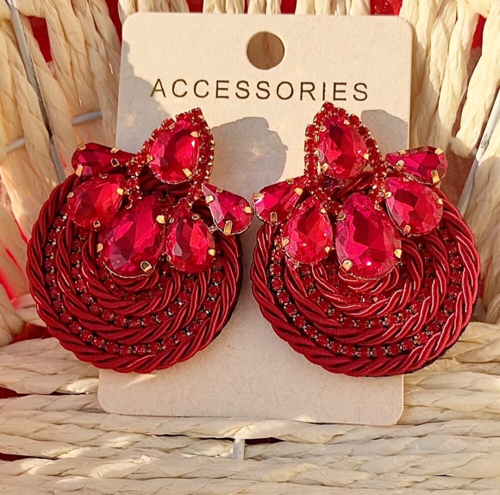 Red Round Rhinestone Earings