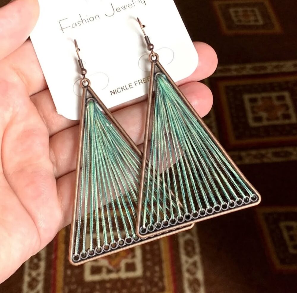 Green Trianglular Tassel Earings
