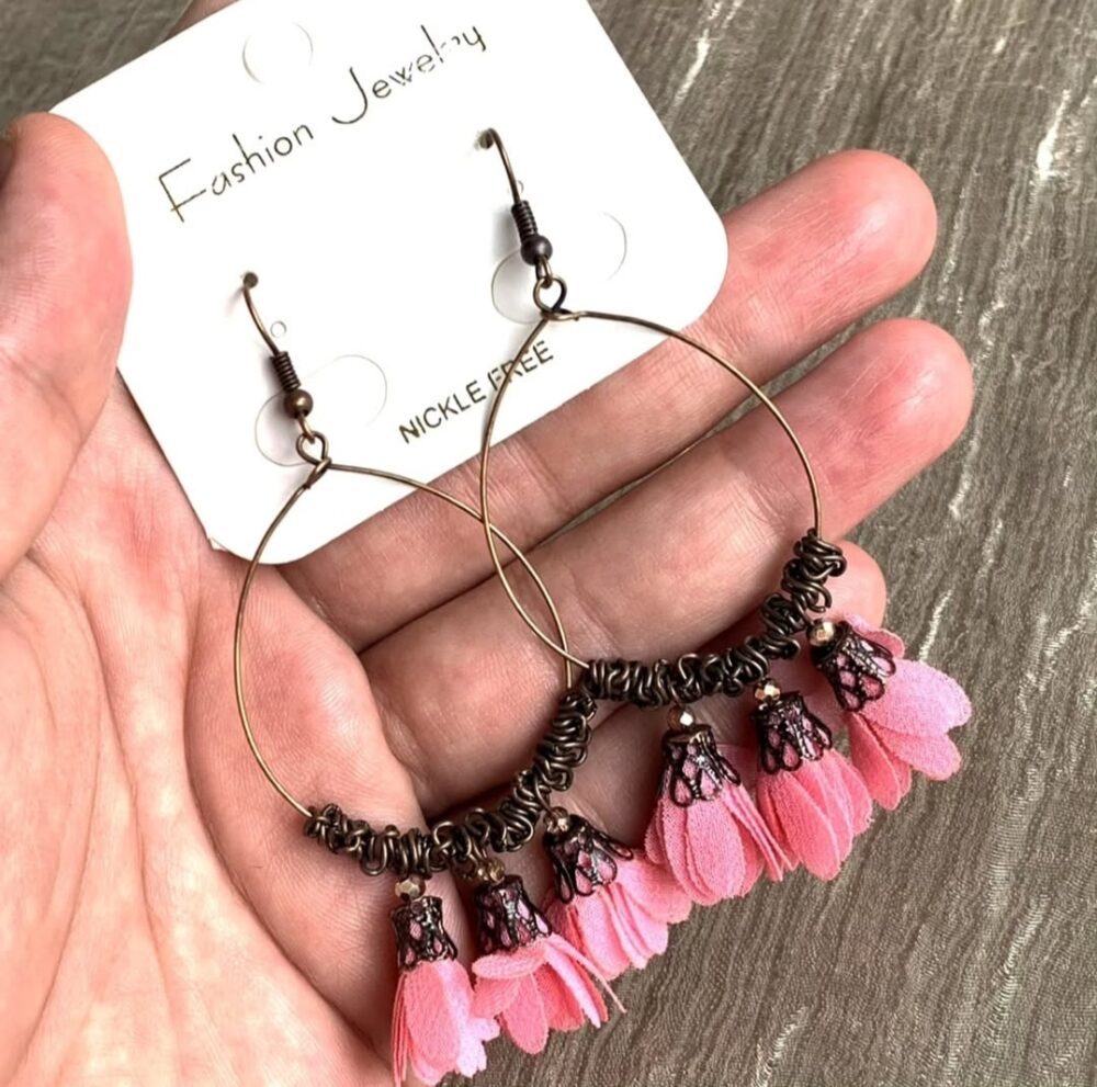 Pink Circular Tassel Earings