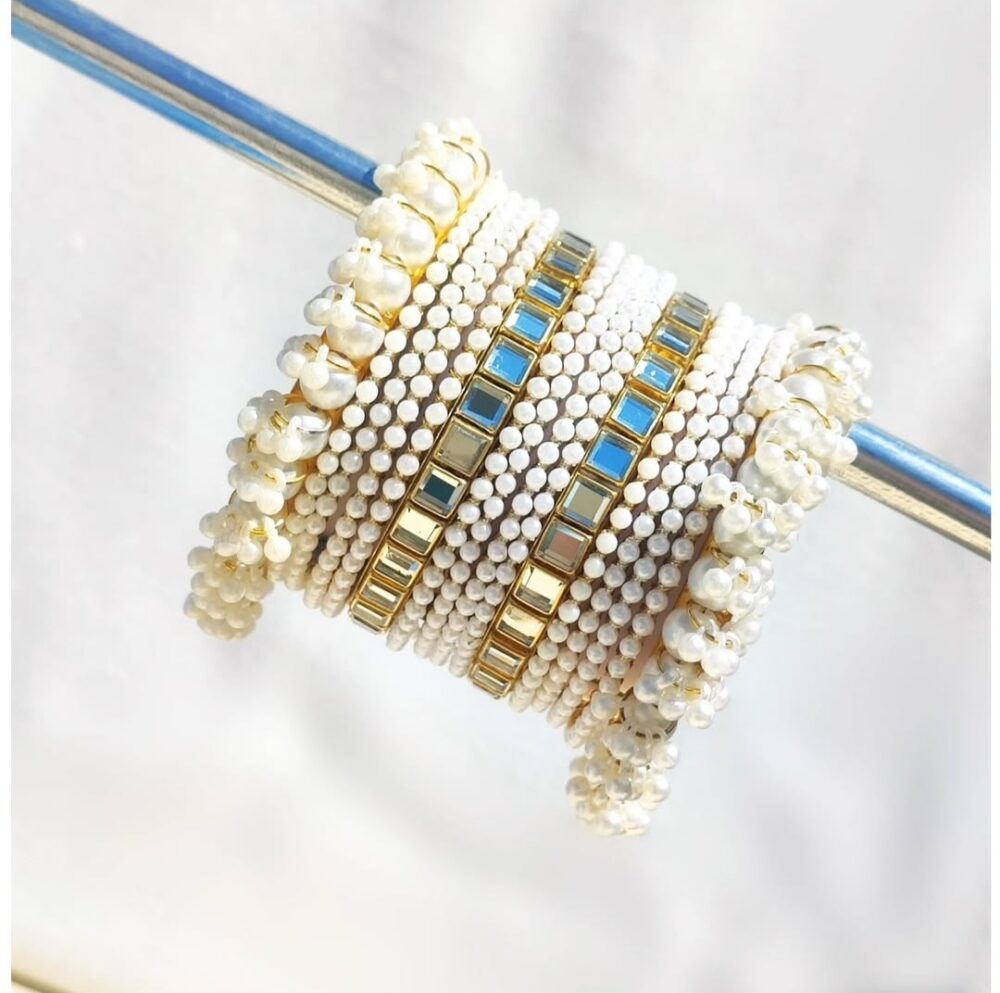 Kundan Kara Pearl Gajra Bangle Set