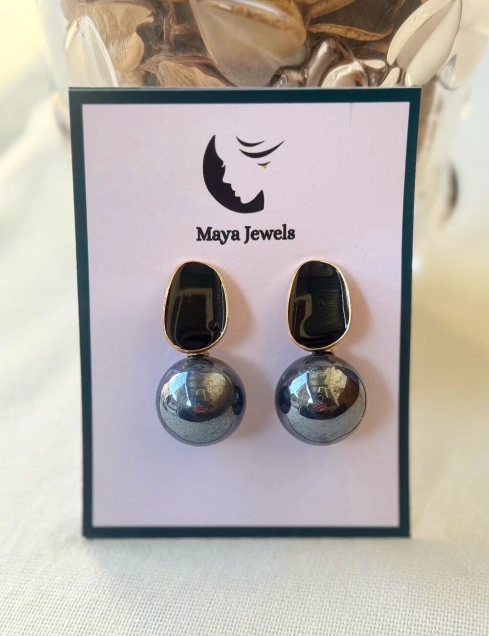 Black Grey Pearl Bead Studs