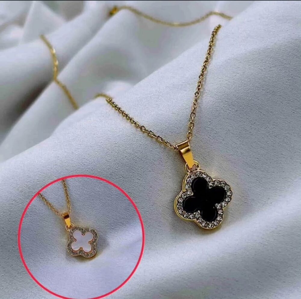 Double Side Black and White Clover Pendant