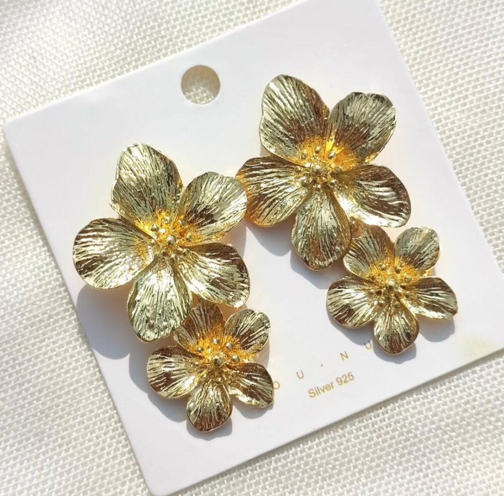 Golden Double Flower Earings