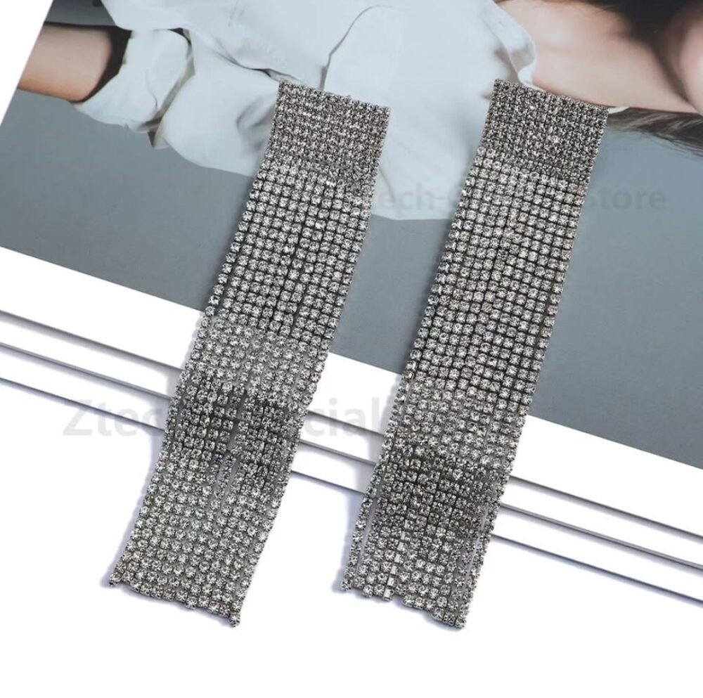 Medium Size Silver Square Rhinestone Tassels