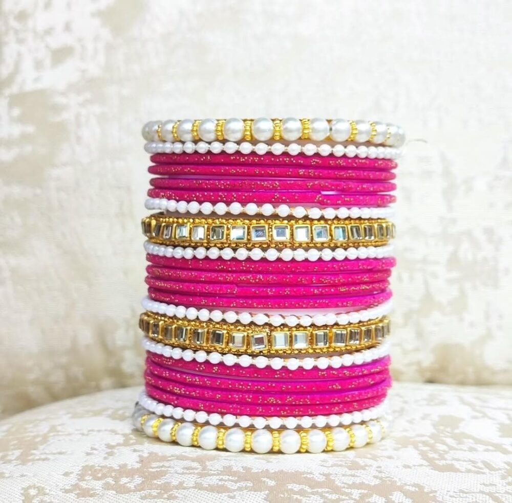 Red Rose Velvet Bangles Kundan Badam Kara Set