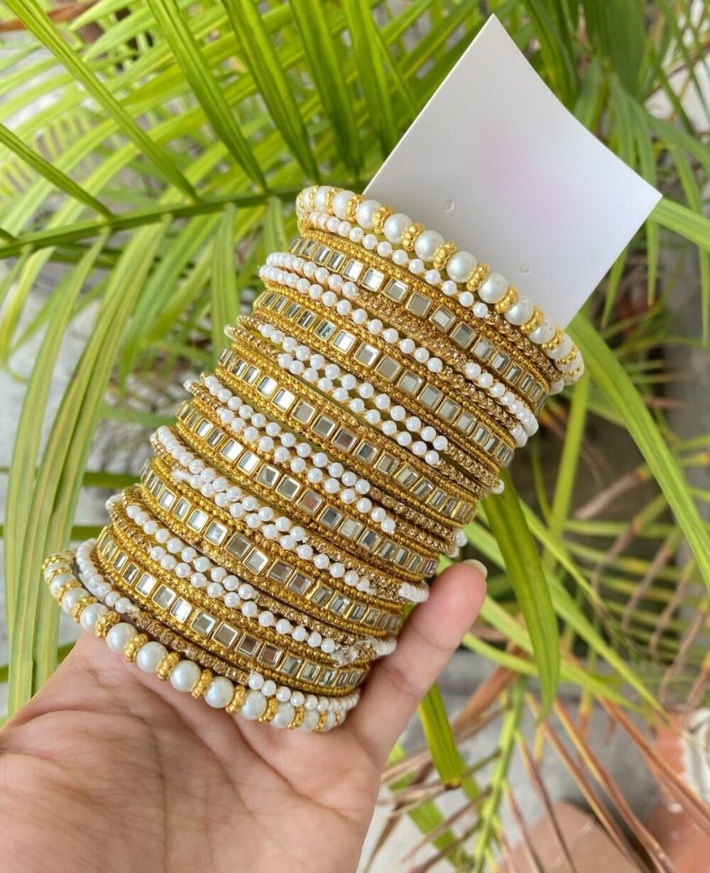 Kundan Kara Pearl Bangle Set