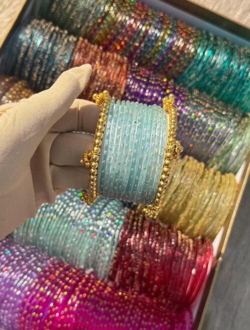 Greyish Blue RainDrop Kashmiri Ghongro Bangles