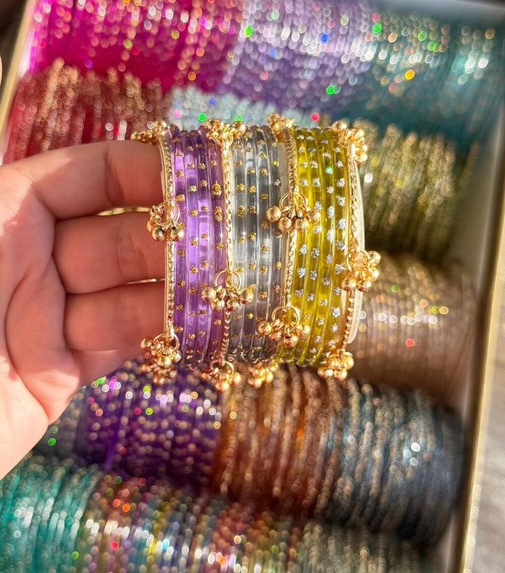 RainDrop Glass Bangles With Kashmiri Ghongro