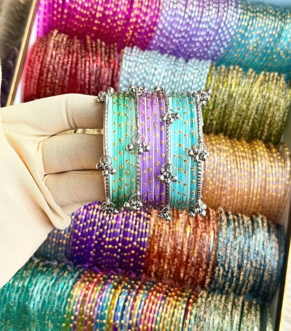 RainDrop Glass Bangles With Kashmiri Ghongro