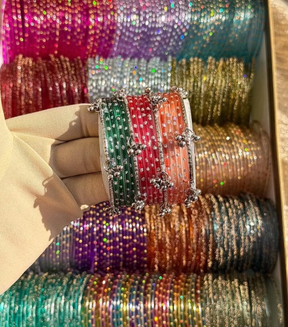 RainDrop Glass Bangles With Kashmiri Ghongro