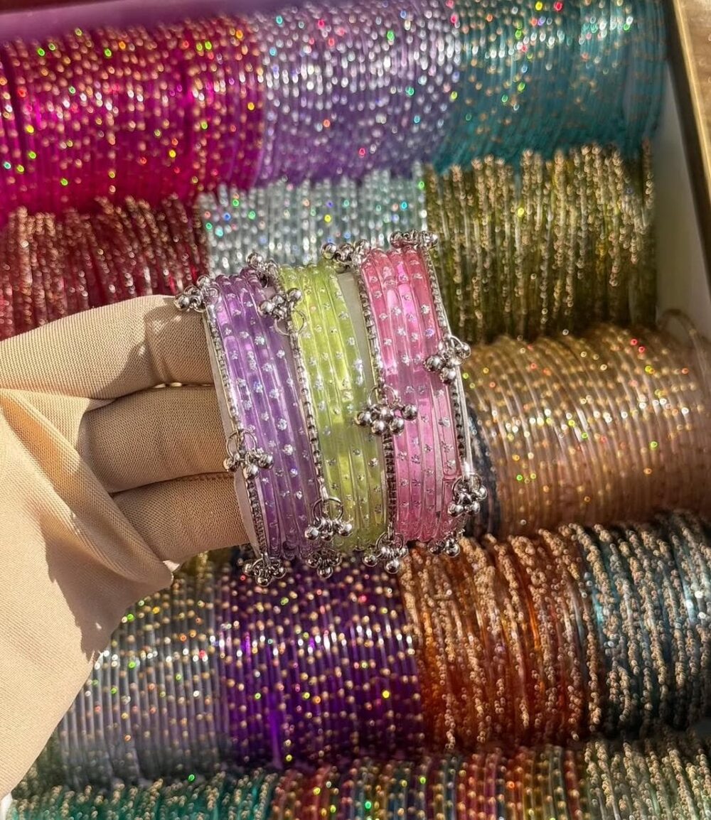 RainDrop Glass Bangles With Kashmiri Ghongro