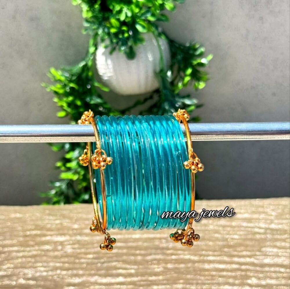 Lake Blue Jelly Bangles Golden Ghongroo