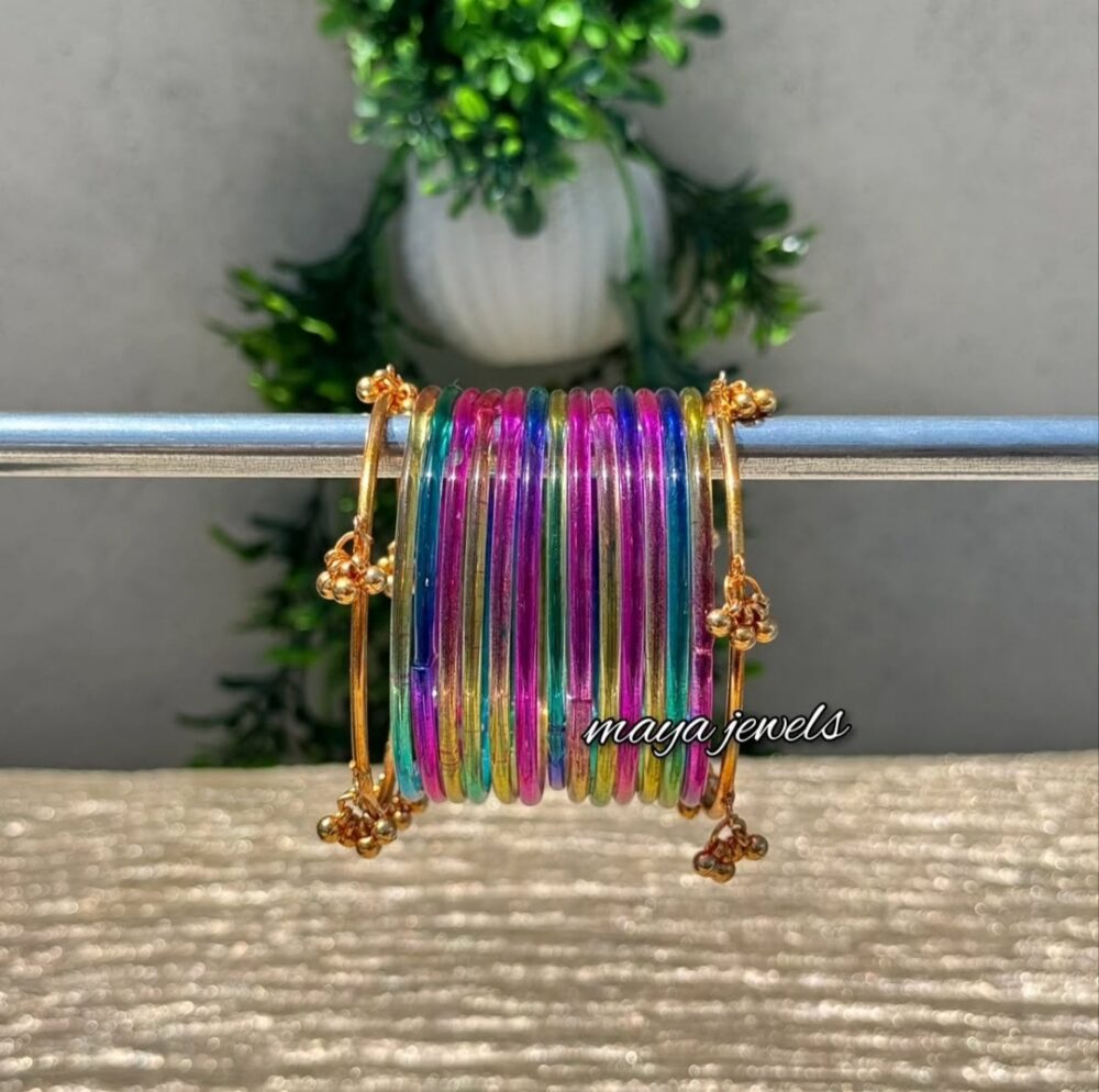 Dark Multicolor Jelly Bangles Golden Ghongroo